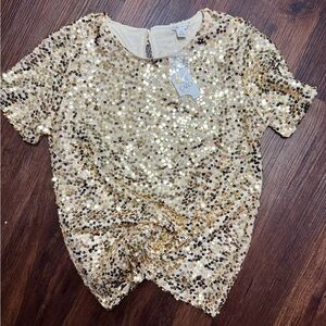 Cato Gold Sequin Short Sleeve Top